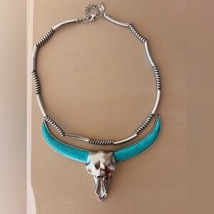 Silver Turquoise Bull Pendant Necklace Zara boho bohemian Isabel marant style